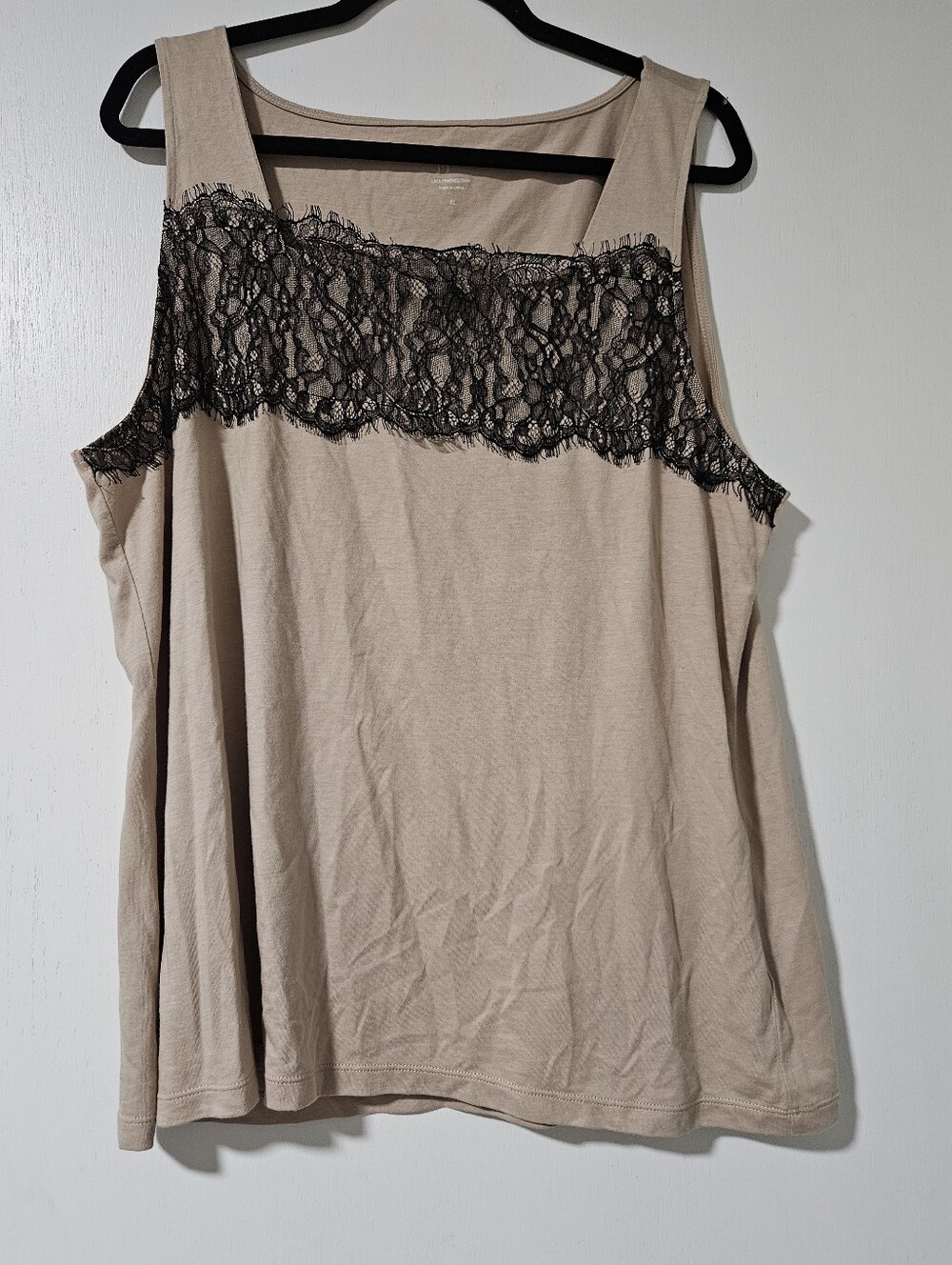 J.Jill Tan Beige Black Lace Trim Tank Top Sleeveless Blouse Size XL